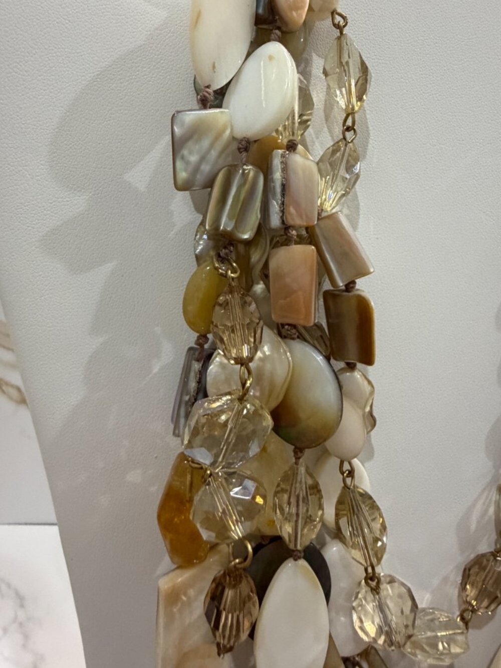 Chicos Collectibles Natural Mother of Pearl Shell Quartz Multi Strand Necklace - Picture 5 of 15